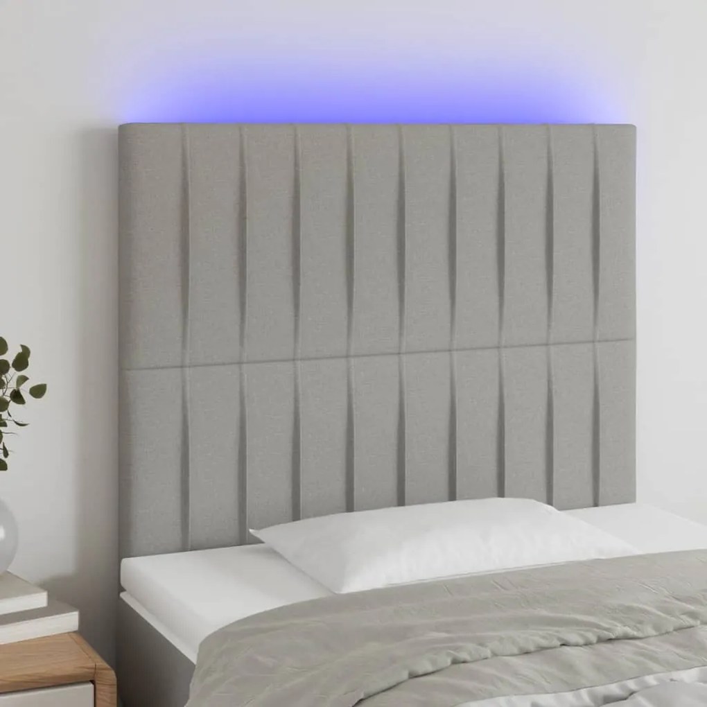 Testiera A Led Grigio Chiaro 90x5x118/128 Cm İn Tessuto /