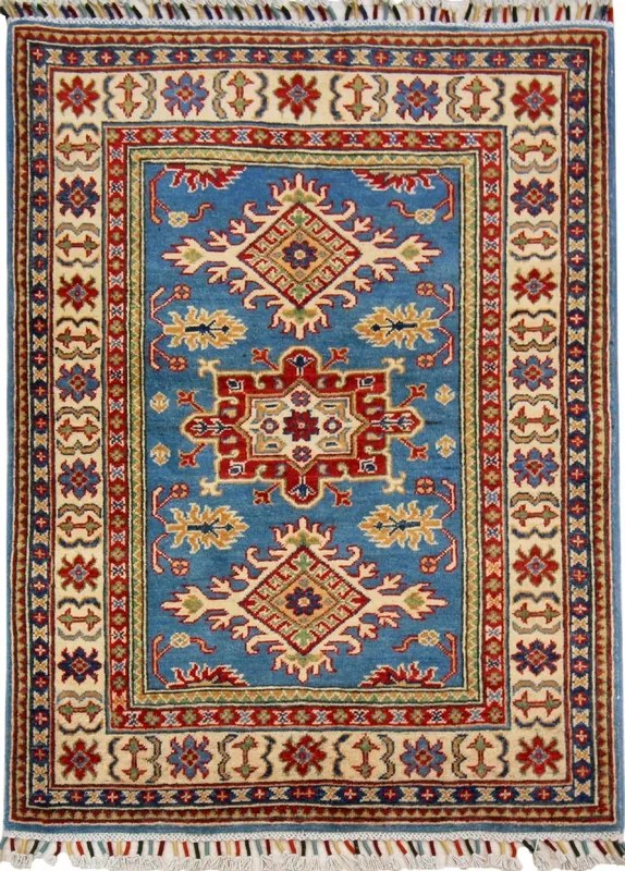 Kazak Tappeto orientale 130x100 Blu (Afghanistan) Annodato A Mano