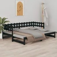 Dormeuse Estraibile Nera 2x(90x200) cm Legno Massello di Pino 820775