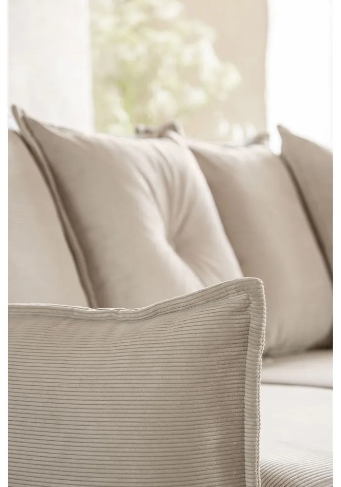 Divano letto angolare in velluto a coste beige (angolo destro a forma di U) Lazy Lukka - Miuform