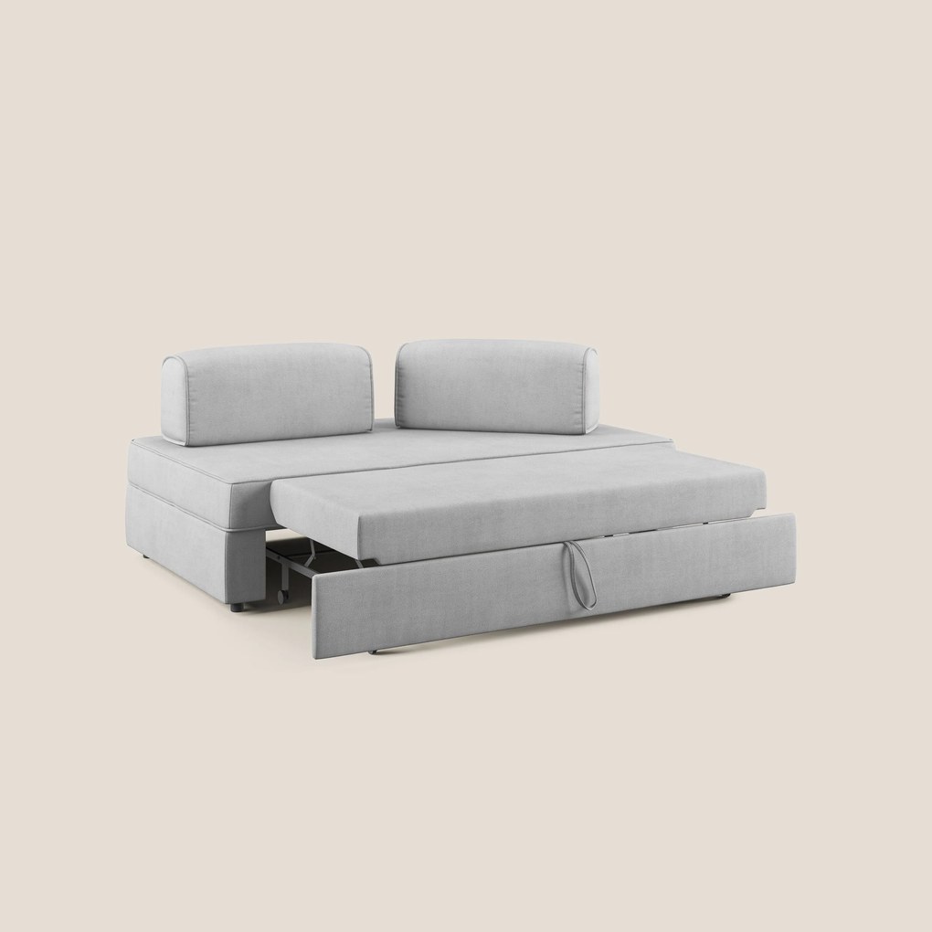 Liberty divano con pouf estraibile e schienali movibili in tessuto morbido impermeabile T02 grigio chiaro