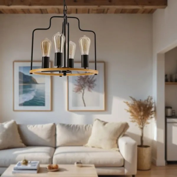 Lampadario a catena DATUS 4xE27/40W/230V nero/marrone