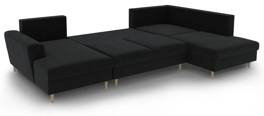 Divano angolare nero allungabile e con contenitore (con penisola a destra/a U) con rivestimento in velluto Kyoto – Cosmopolitan Design