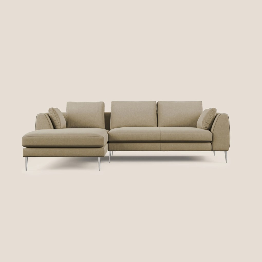 Plano divano moderno angolare con penisola in microfibra smacchiabile T11 beige