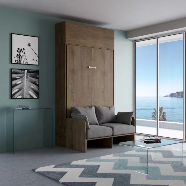 Letto scomparsa verticale francese 140 cm con pensile Noce KENTARO SOFŔ