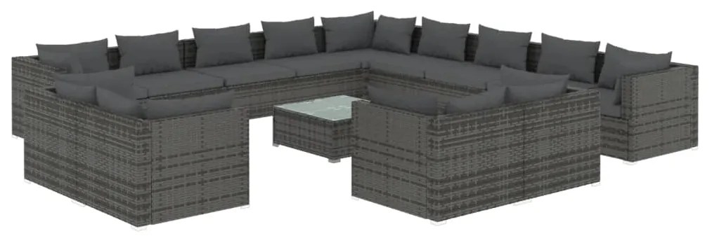 Set Divani da Giardino 14 pz con Cuscini in Polyrattan Grigio