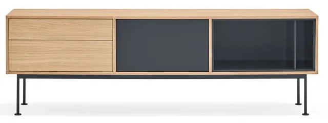 Cassettiera TV grigio antracite con impiallacciatura in rovere Yoko - Teulat