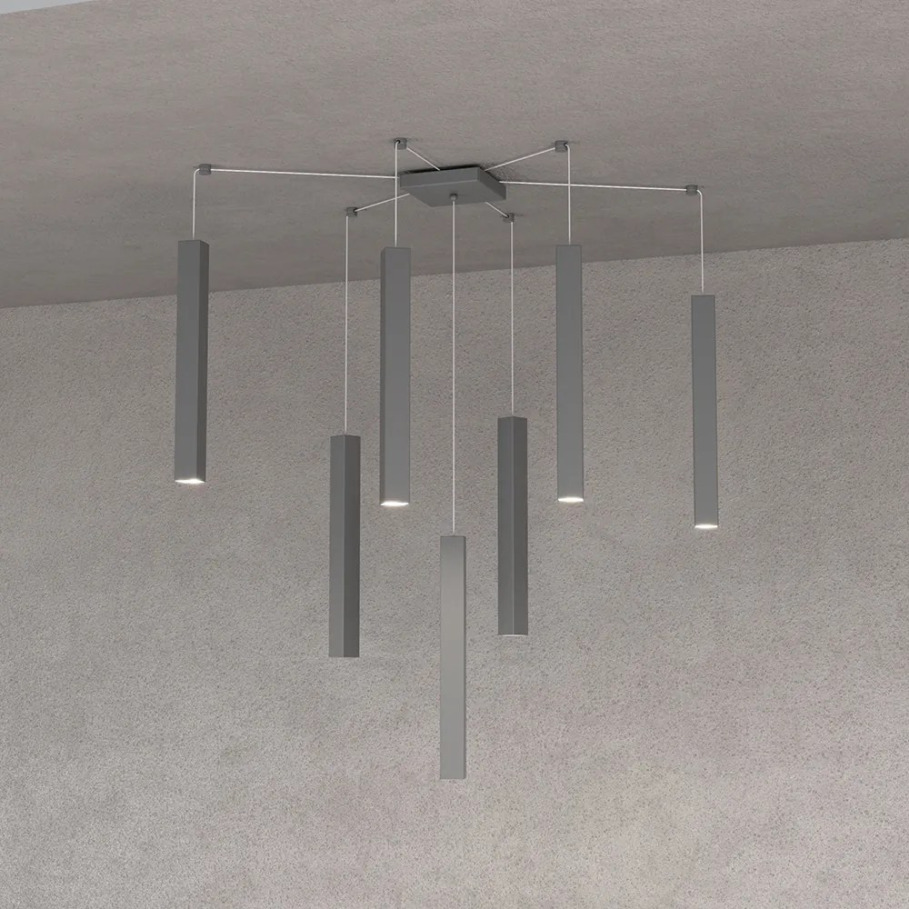 Sospensione Moderna Square Tube Metallo Grigio Antracite 7 Luci Gu10