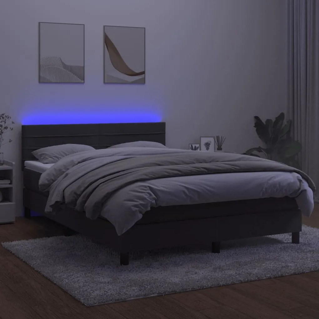 Letto a Molle con Materasso e LED Grigio Scuro 140x190 cm