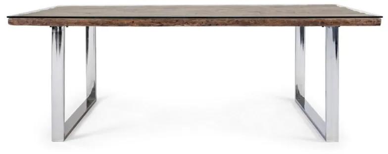 Tavolo con piano in vetro Stanton in legno cm 220 x 100 x 76 h