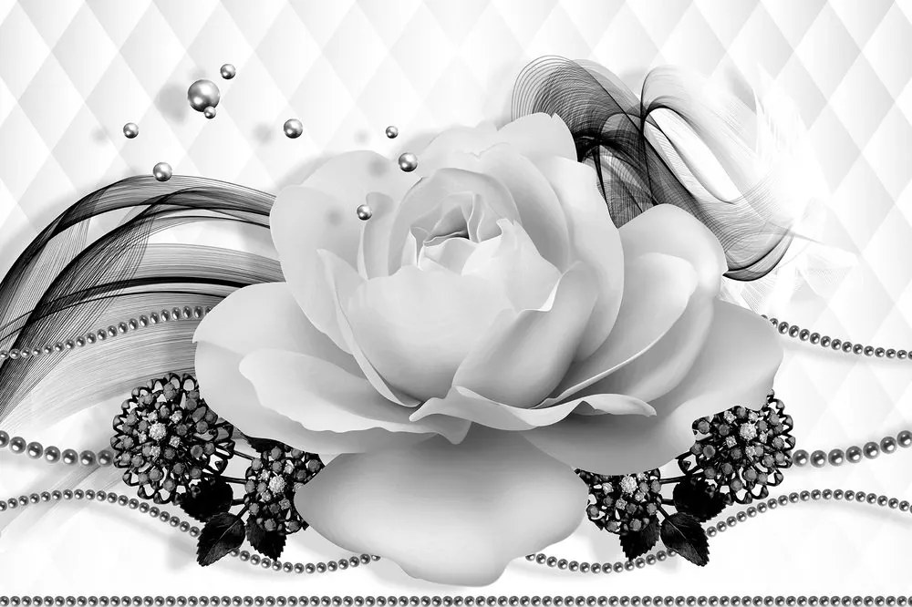 Carta da parati – Rosa in bianco e nero con astrazione