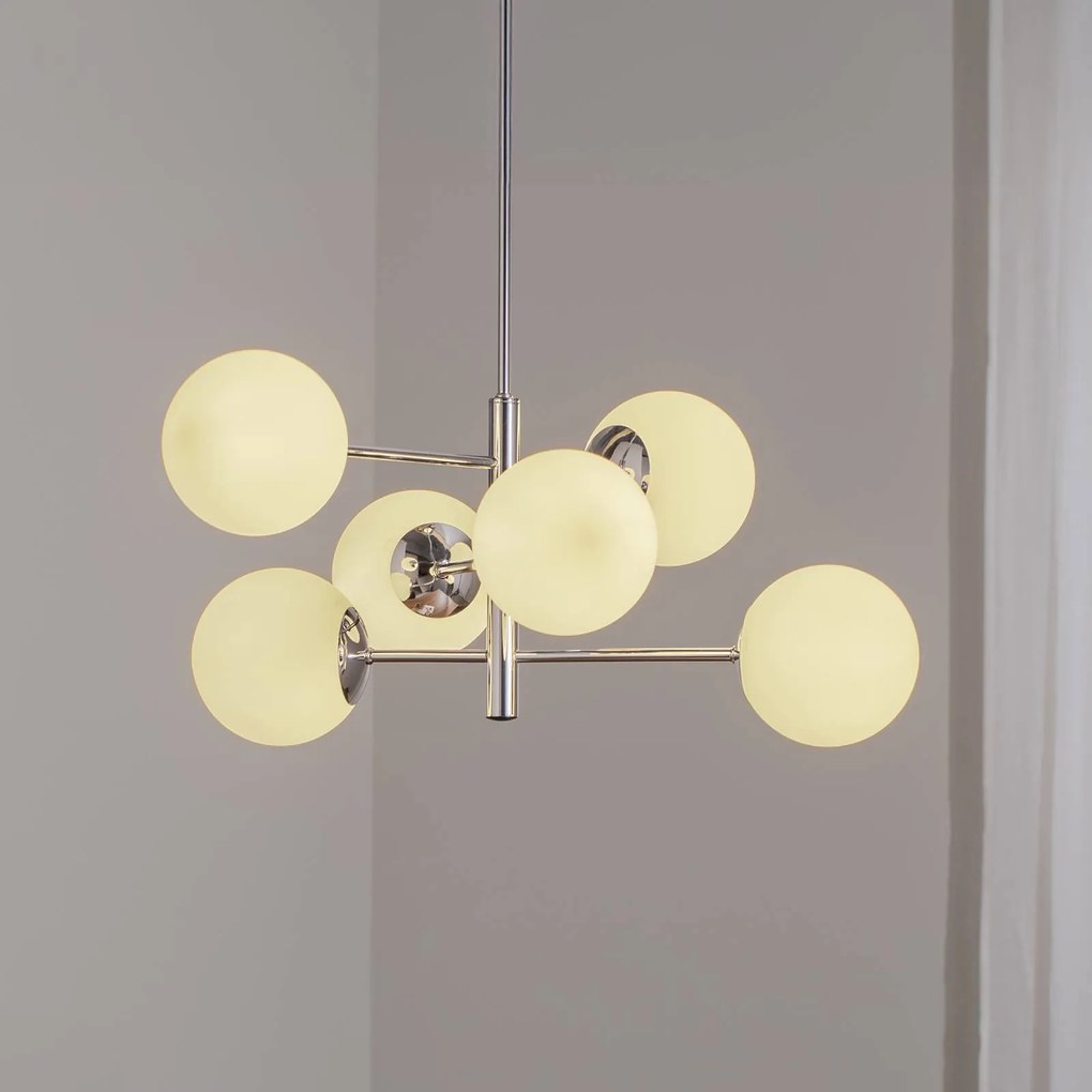 Domiluce Lampada a sospensione Aurora, cromo, Ø 60 cm, a 6 luci, vetro, E14