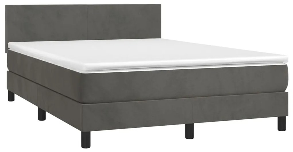 Letto a molle con materasso e led grigio scuro 140x190 cm