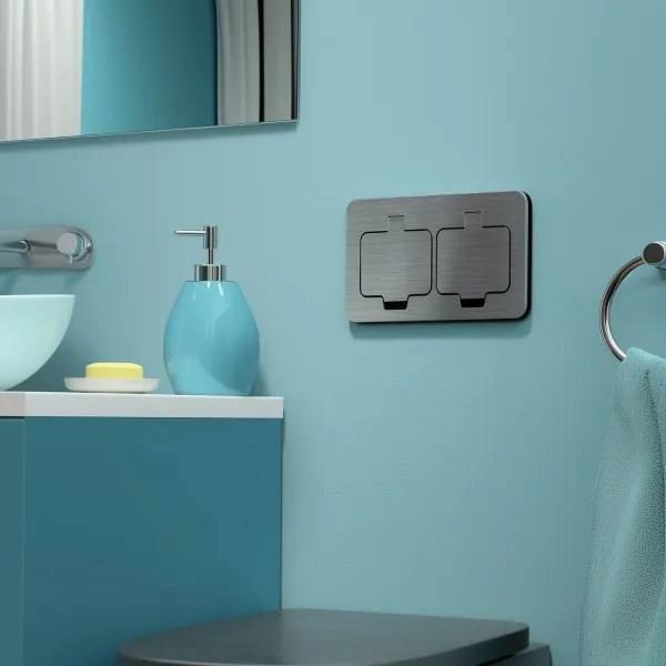 Brilagi - Presa doppia da incasso a pavimento per esterno IP55 cromo opaco rettangolare