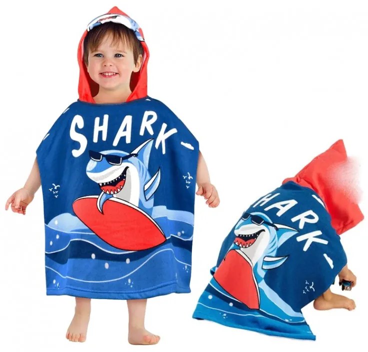 Poncho da spiaggia per bambini con squalo