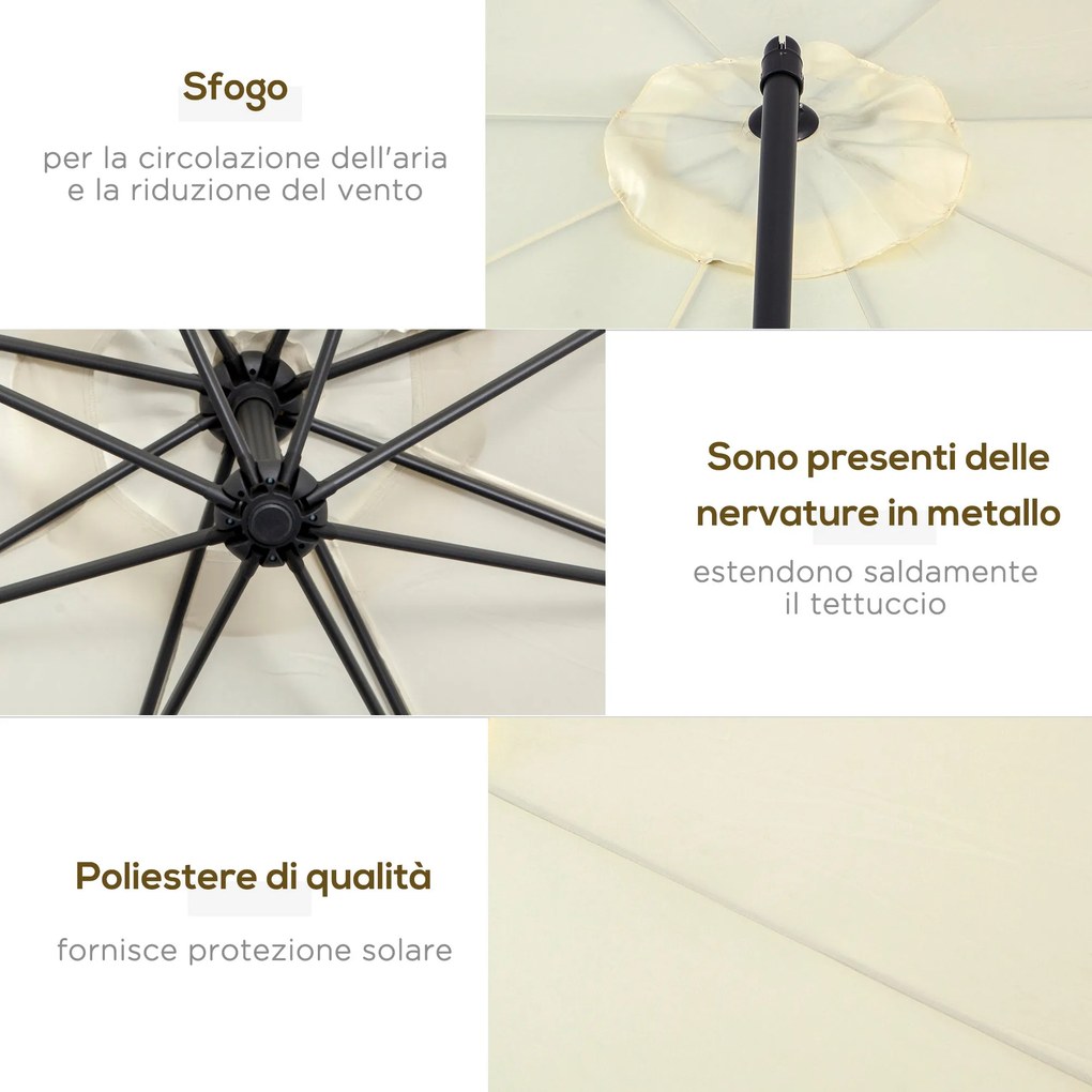 Ombrellone Decentrato da Giardino in Alluminio 3M con Protezione UV Beige...