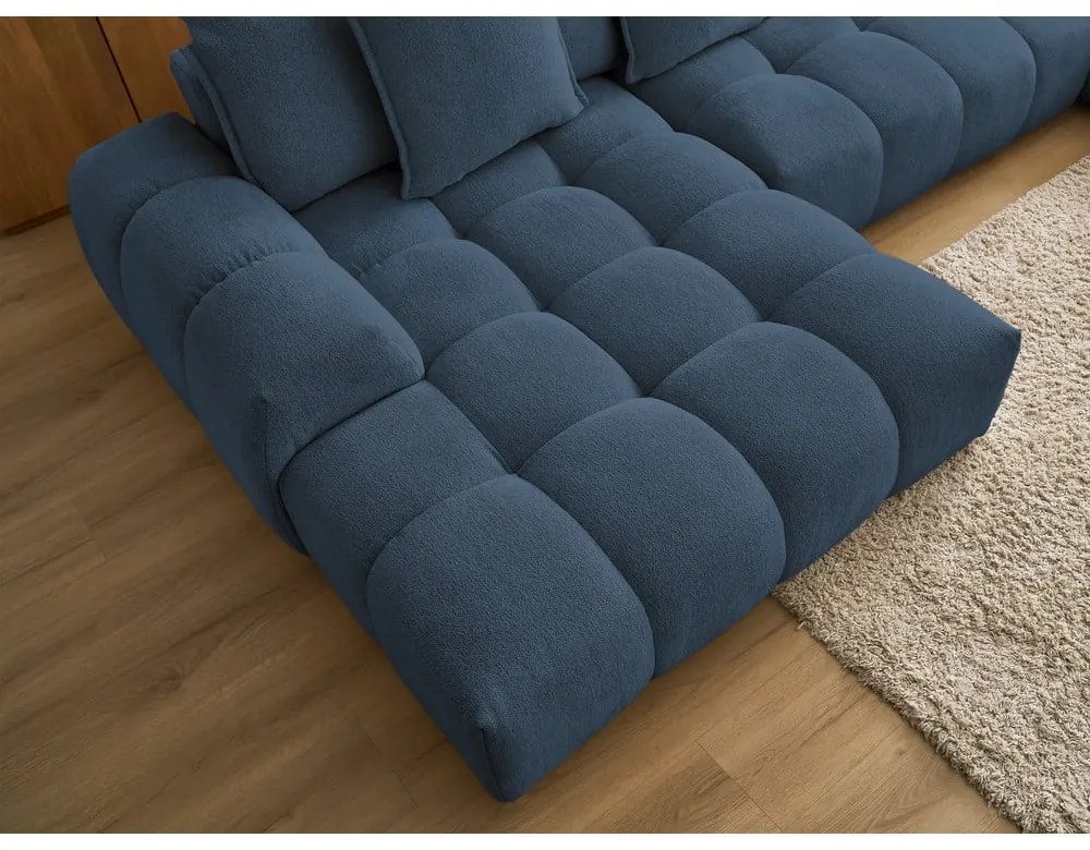 Divano angolare blu scuro allungabile e con contenitore (penisola a destra/a U) con rivestimento in ciniglia Everest – Bobochic Paris