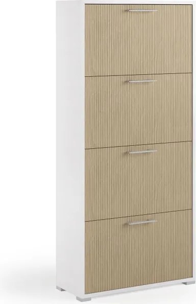 Scarpiera TERRANEO Alby 4 ante apertura a ribalta, doppia profondità L 67 x H 147 x P 28 cm 24 paia, bianco