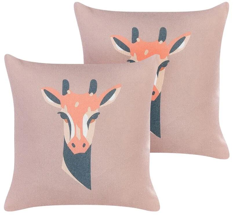 Set di 2 cuscini rosa con motivo di giraffa 45 x 45 cm CANDELABRA Beliani