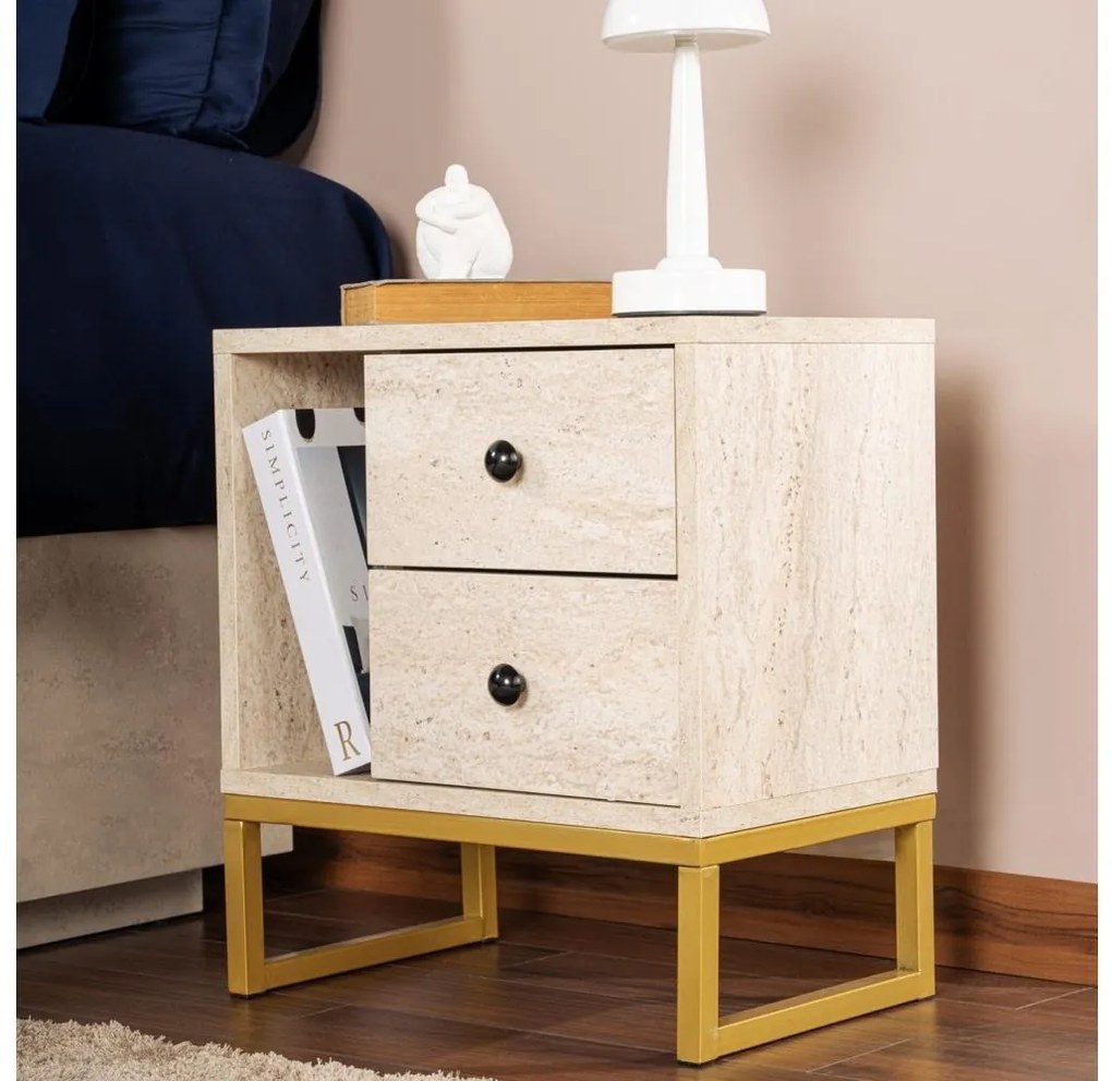 Comodino GLIMMER 50x45,2 cm beige/oro