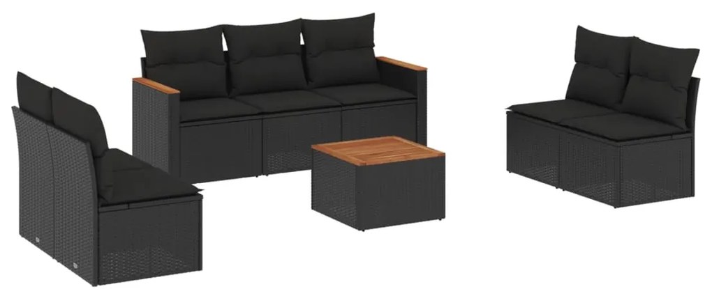 Set Divani da Giardino con Cuscini 8 pz Nero in Polyrattan