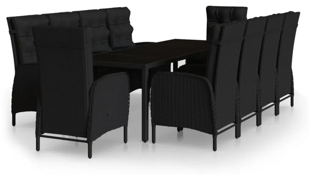 Set da pranzo per giardino 11 pz in polyrattan nero