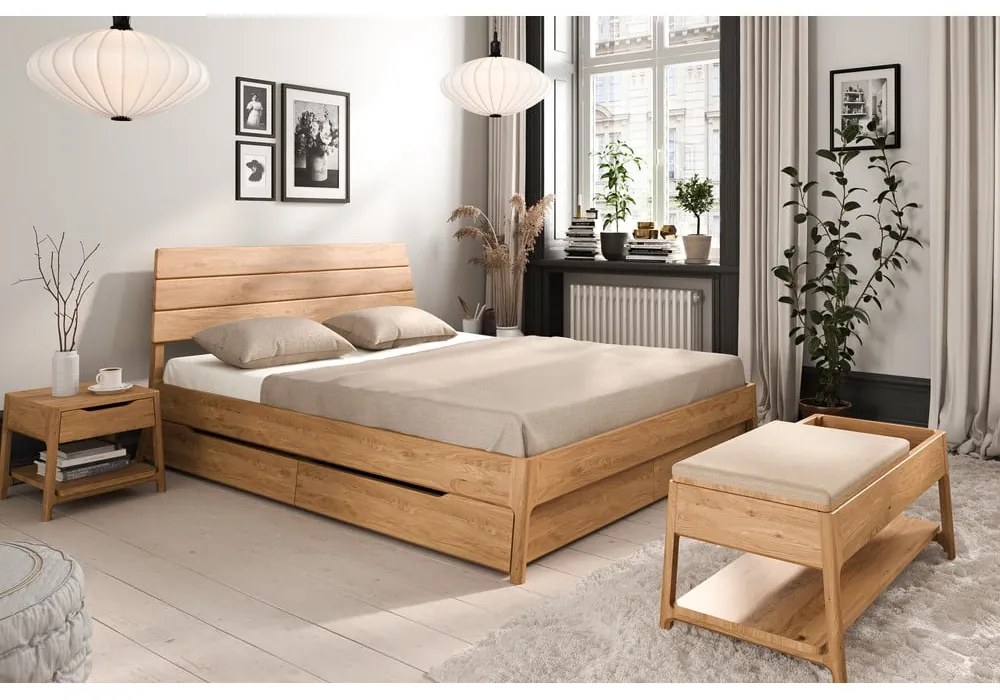 Letto matrimoniale in legno di quercia di colore naturale 140x200 cm Twig - The Beds