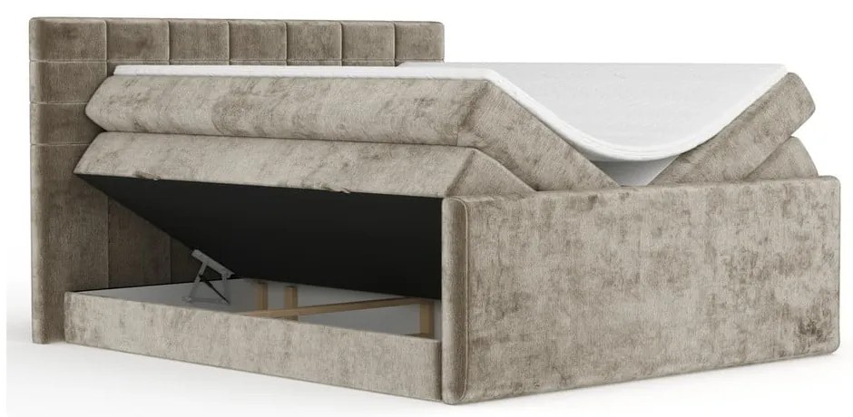 Letto boxspring marrone chiaro con contenitore 180x200 cm Ava – Maison de Rêve