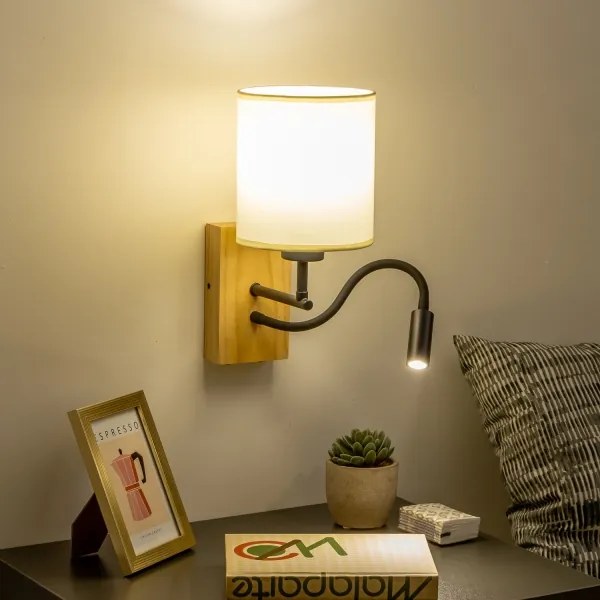 Brilagi -LED Lampada flessibile da muro NUBILA WOOD 1xE27/25W/230V + LED/3W quercia/nero/color crema