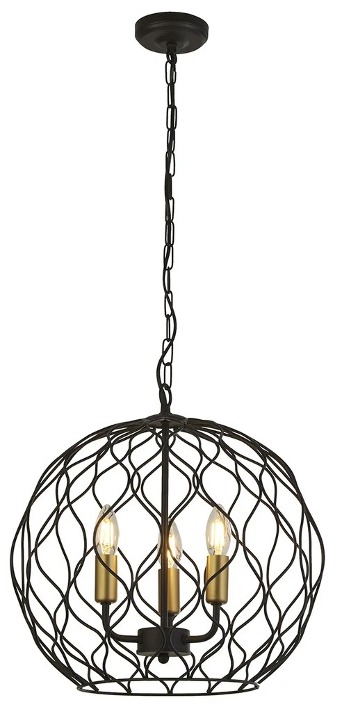 Lampadario Industrial-Nordico Finezza Acciaio Nero Oro 3 Luci E14