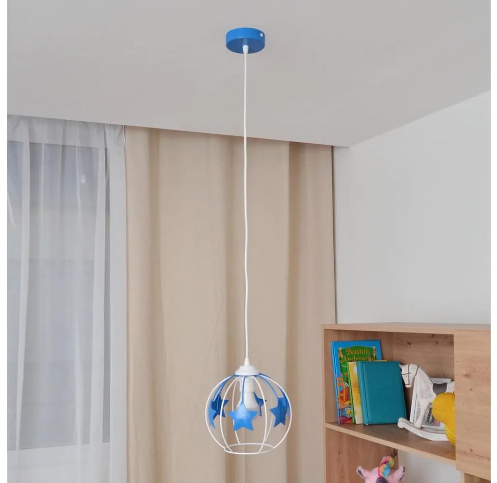 Lampadario a sospensione per bambini STARS 1xE27/15W/230V blu/bianco