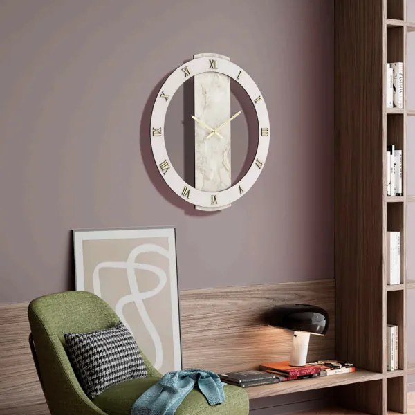 Orologio rotondo D60 cm NOAH in legno rivestito con parato Oro