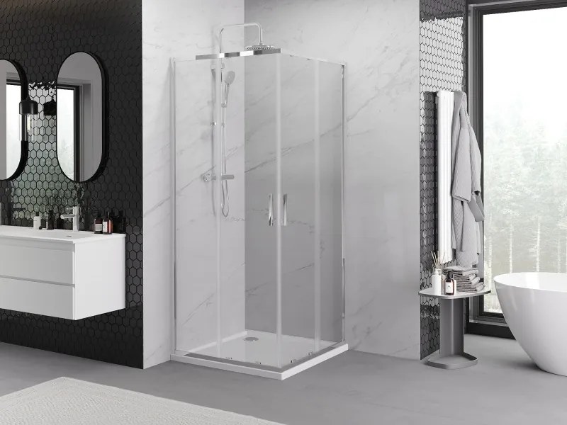 Mexen Exo-S Duo cabina doccia quadrata scorrevole 100 x 100 cm, trasparente, cromo - 8111-100-100-01-00