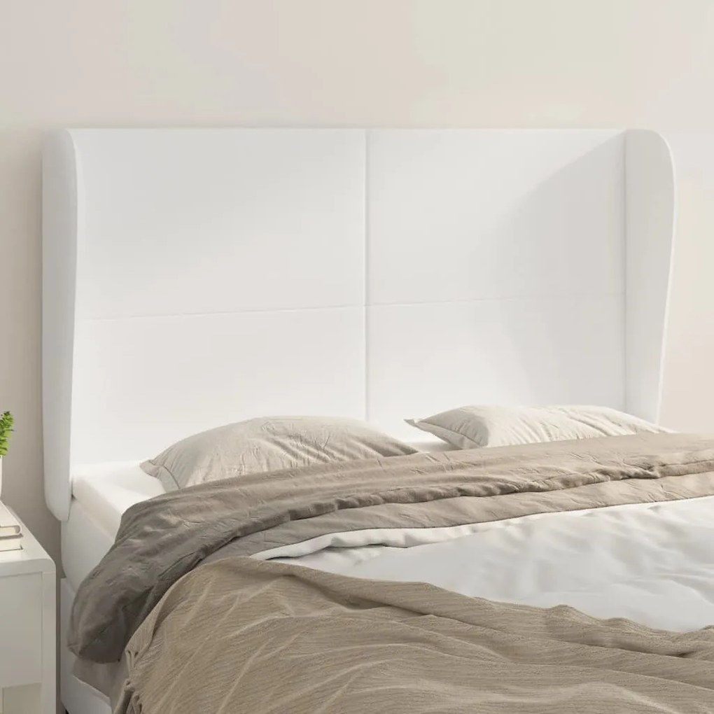 Testiera Ad Orecchio Bianca 147x23x118/128 Cm İn Similpelle /