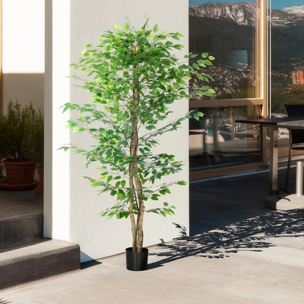 Pianta Artificiale di Ficus con Vaso per Interni ed Esterni 180 cm Verde...