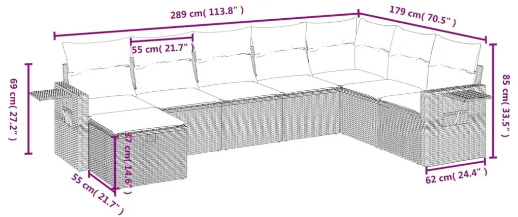 Set divano da giardino 8 pz con cuscini beige misto polyrattan