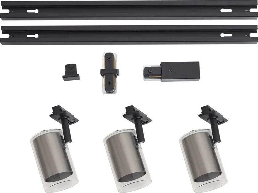 Sistema di illuminazione a binario moderno nero con 3 faretti color canna di fucile 1 fase - Iconic Lloyd