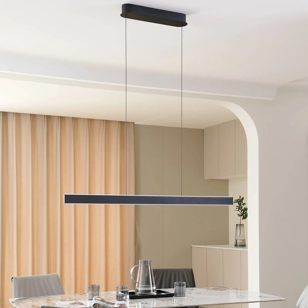 Lucande lampada LED a sospensione Philine, lunghezza 121 cm, ferro nero Philine Lucande, dimmerabile, Nero, Soggiorno / Sala da pranzo, Moderno