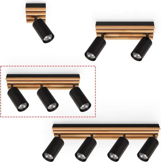 Brilagi - Faretto SELE WOOD 3xGU10/30W/230V nero/legno