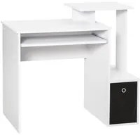 Scrivania Moderna con Mensola per Tastiera e Cassetto in Tessuto 100x40x86,6 cm Bianco e Nero