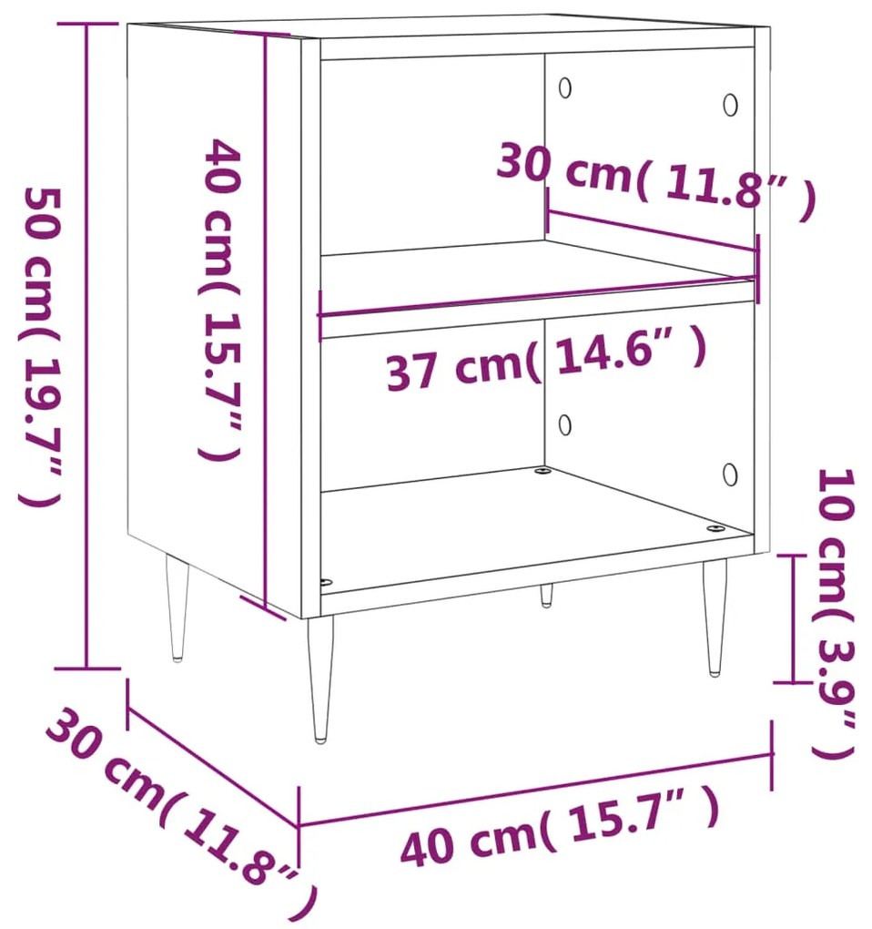 Comodini 2 pz Bianco Lucido 40x30x50 cm in Legno Multistrato