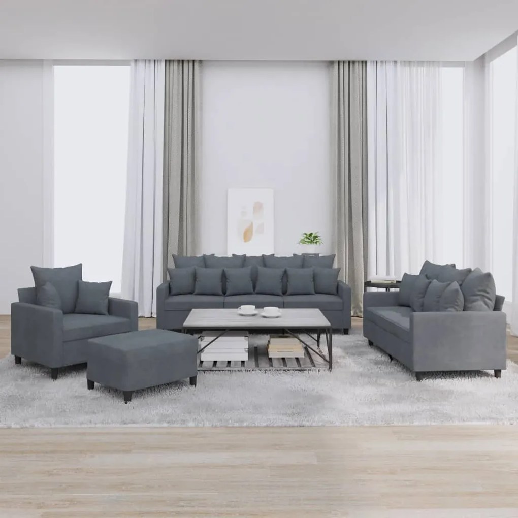 Set Di Divani 4 Pz Con Cuscini Grigio Scuro İn Velluto /