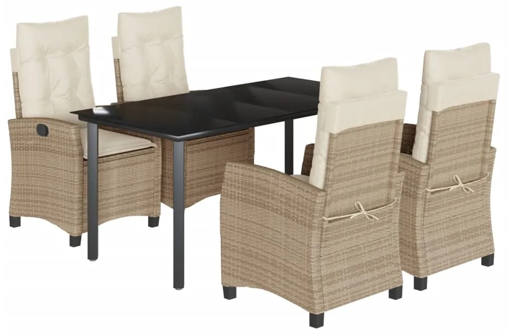 Set da pranzo da giardino 5 pz con cuscini beige in polyrattan