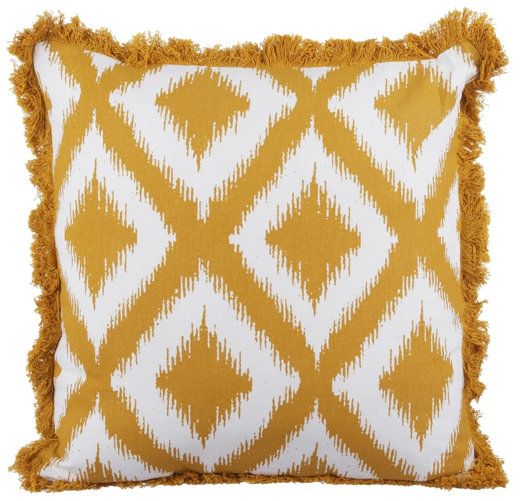 Cuscino divano 45x45 cm rombi giallo frange