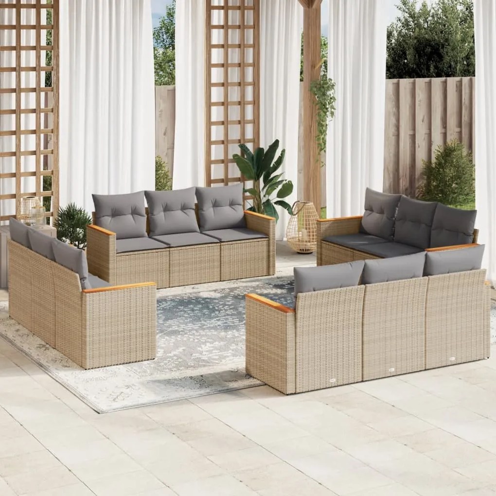 Set divano da giardino 12 pz con cuscini beige misto polyrattan
