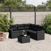 Set Divano da Giardino 6 pz con Cuscini Nero in Polyrattan 3251292