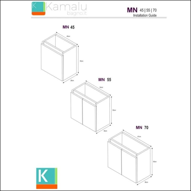 Kamalu - mobile bagno 55 cm sospeso con un'anta e lavabo incasso mn-55a