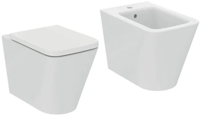 Ideal Standard Blend Cube coppia sanitari vaso e bidet quadro a pavimento filo parete con sedile a chiusura rallentata bianco T368901+T368801+T392701