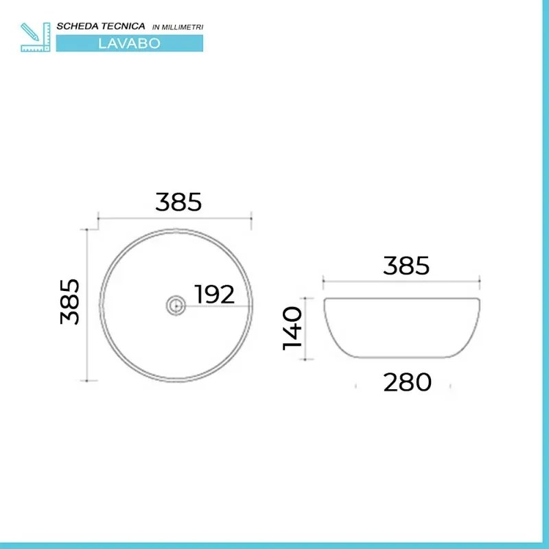 Lavabo da appoggio tondo 38,5 cm nero lucido in ceramica Zelos