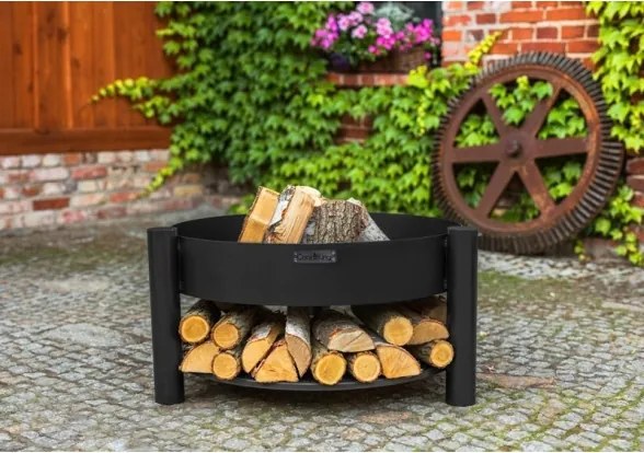 Braciere Da Giardino Artigianale In Ferro Con Porta Legna Montana 80 cm Cook King